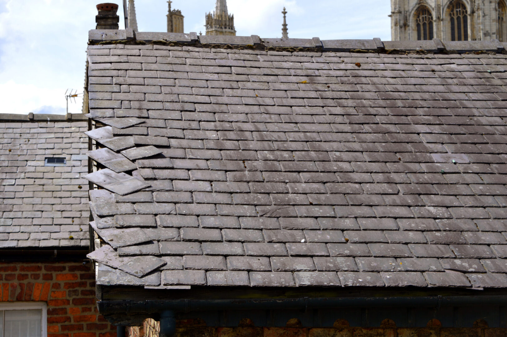 A roof that has been damaged by rain.